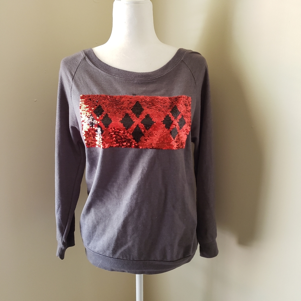 Batman Harley Quinn grey red sequin sweatshirt